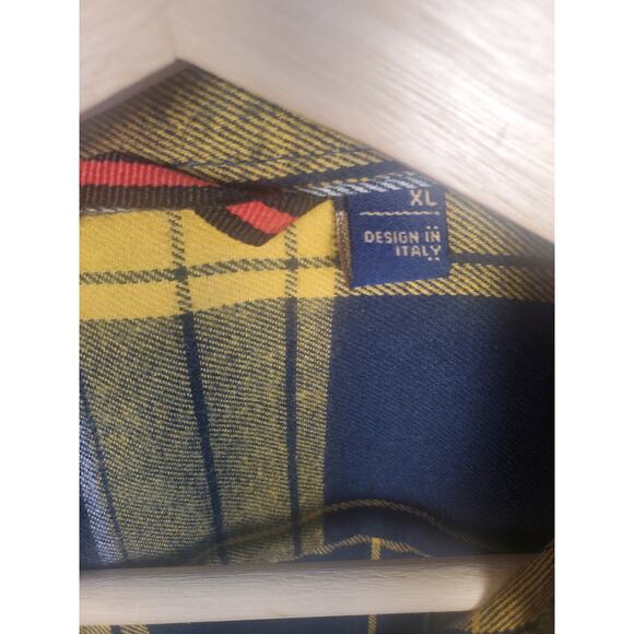 Design In Italy Unisex Size XL Yellow & Blue Plaid Flannel Shirt Grunge Skater - Picture 4 of 6